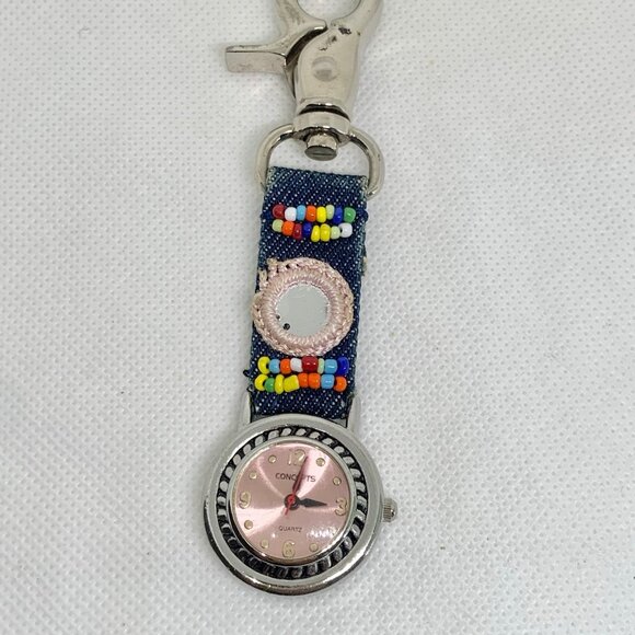 Concepts clip on fob pocket watch silver tone 27mm size colorful beads running - Picture 1 of 6